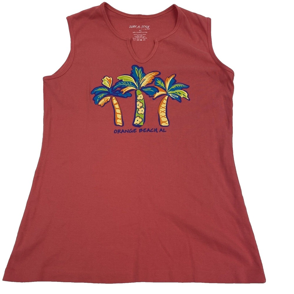 surf style size XL womens tank top Orange Beach Alabama v-neck palm trees cotton